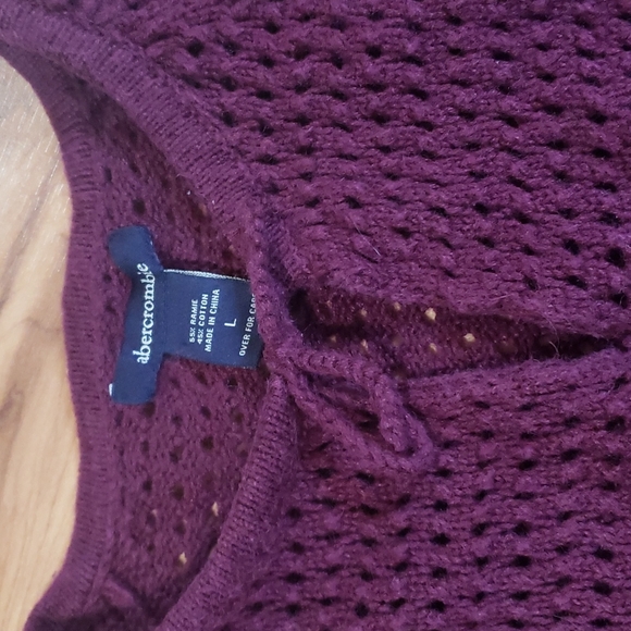 Abercrombie deep cranberry wine open weave knit sweater split neck Size Large - Picture 2 of 7